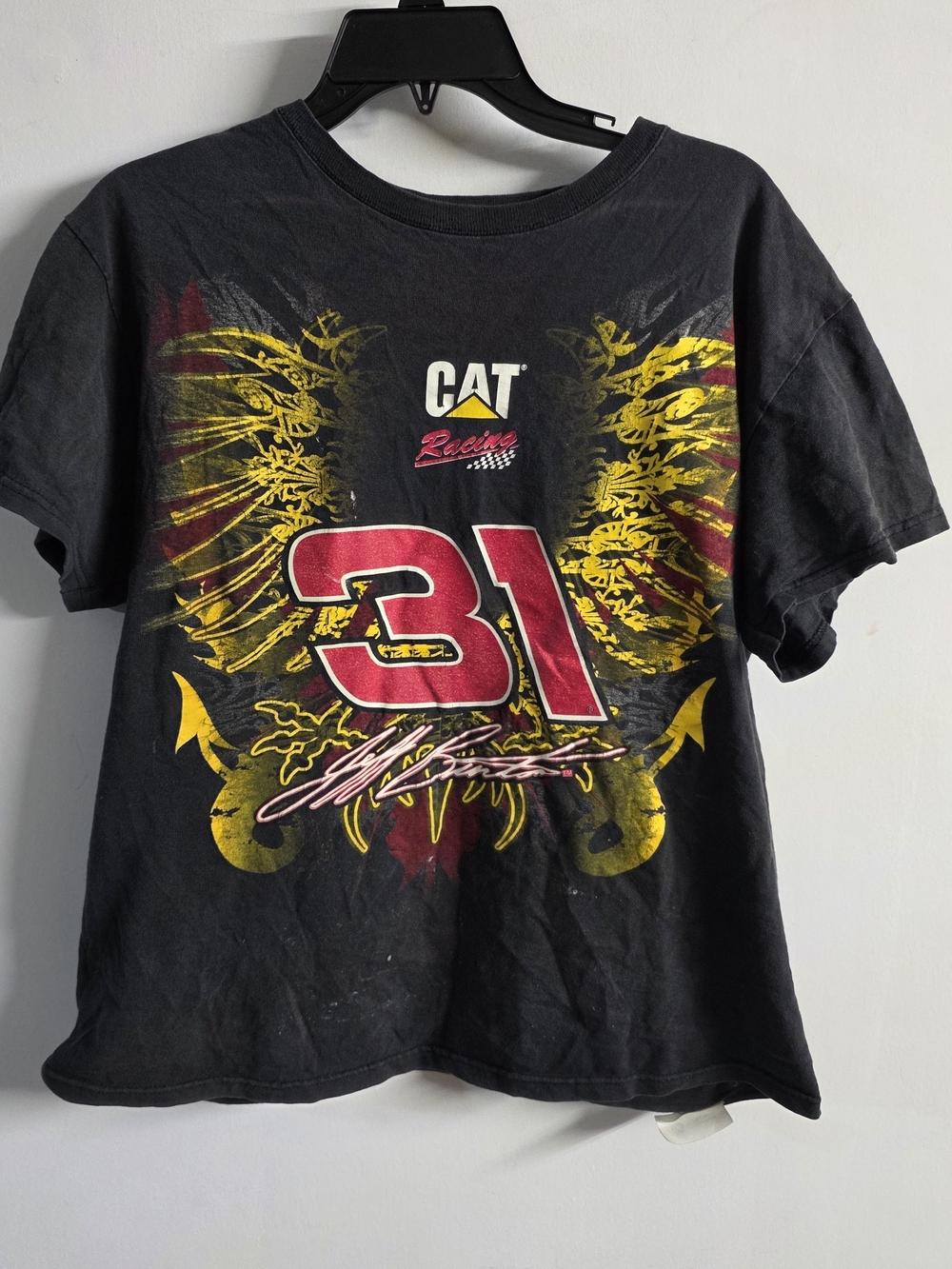 Vintage 2011 Jeff Burton #31 CAT Racing NASCAR T Shirt Black Size L Y2K